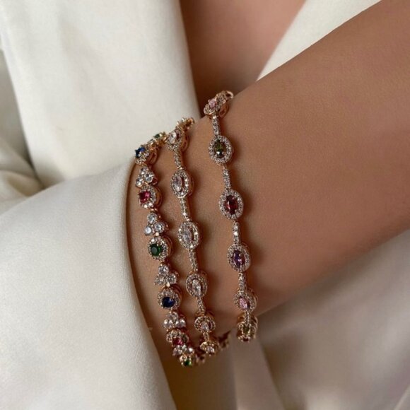 Bracelet Real Zirconia Soft Color 18k Gold Plated Luxury Jewelry - Picture 6 of 11